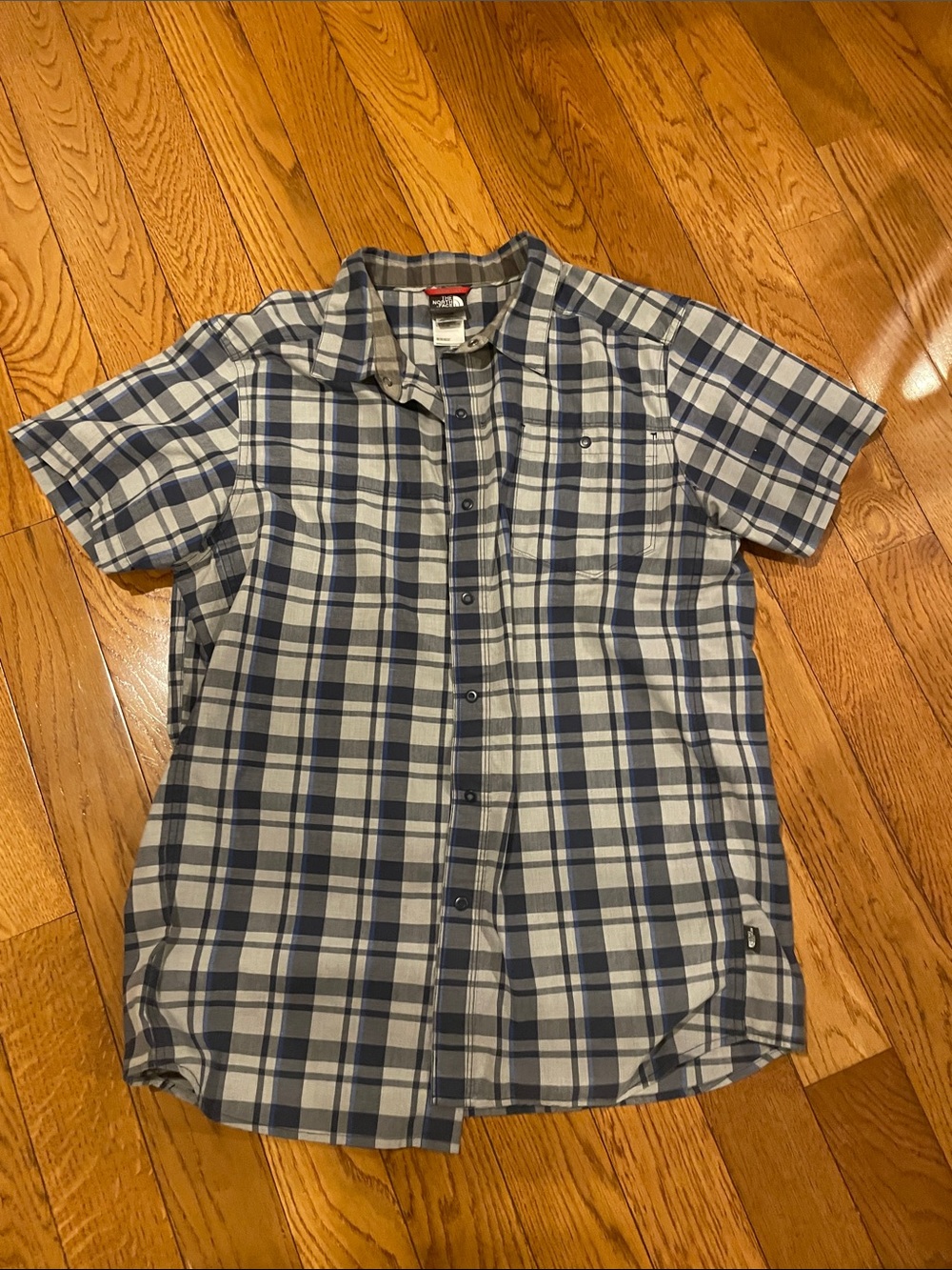 Men's Short Sleeve Plaid Shirt - Blue and Grey
